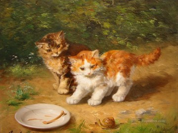 Gattini avec lumière Alfred Brunel de Neuville avec chaton Peinture à l'huile